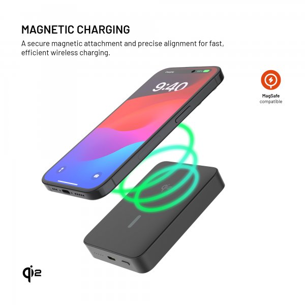 Fixed MagSafe Powerbank MagZen 10 Crystal Qi2 Svart