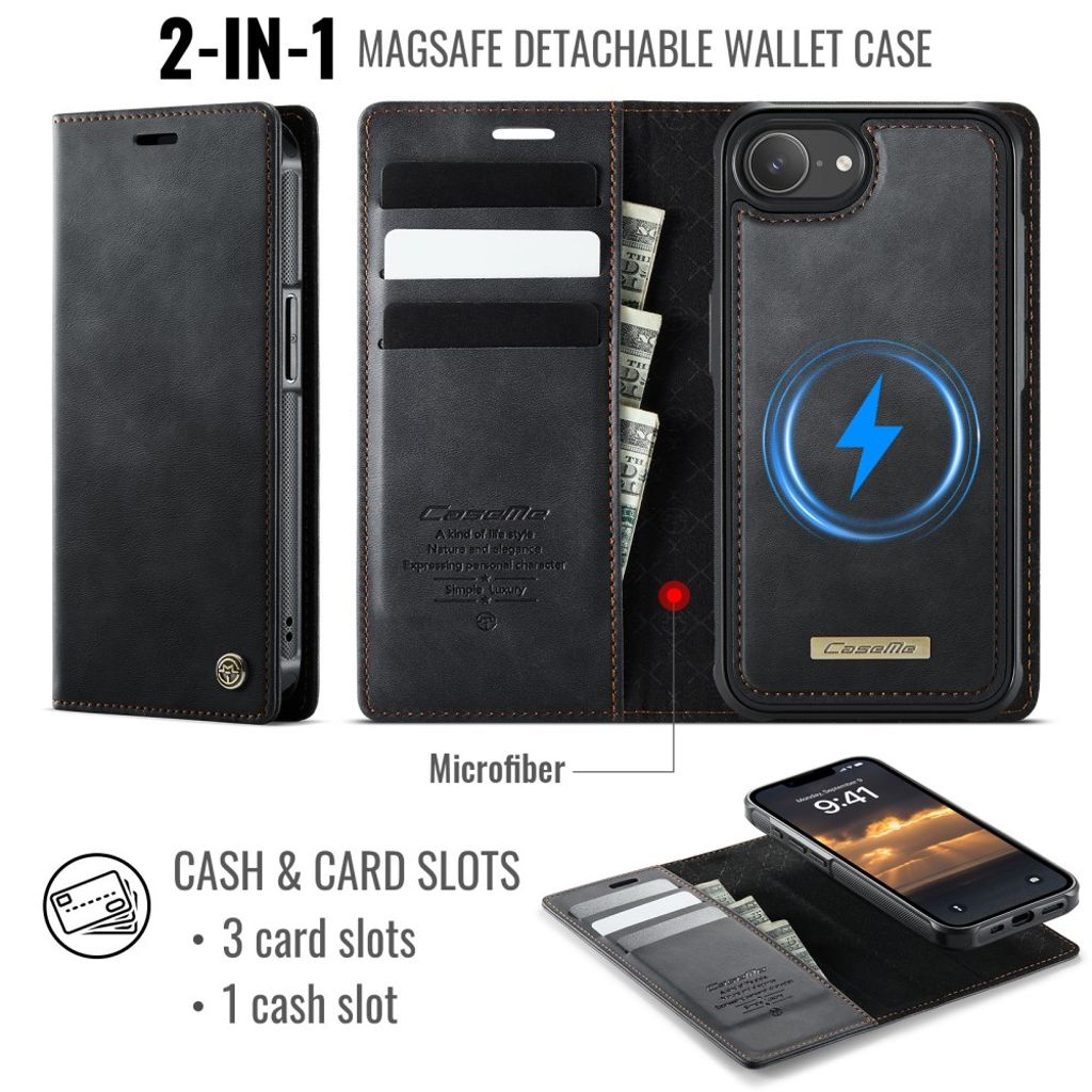 CaseMe iPhone 16e/iPhone 17e Fodral C49 Series Svart