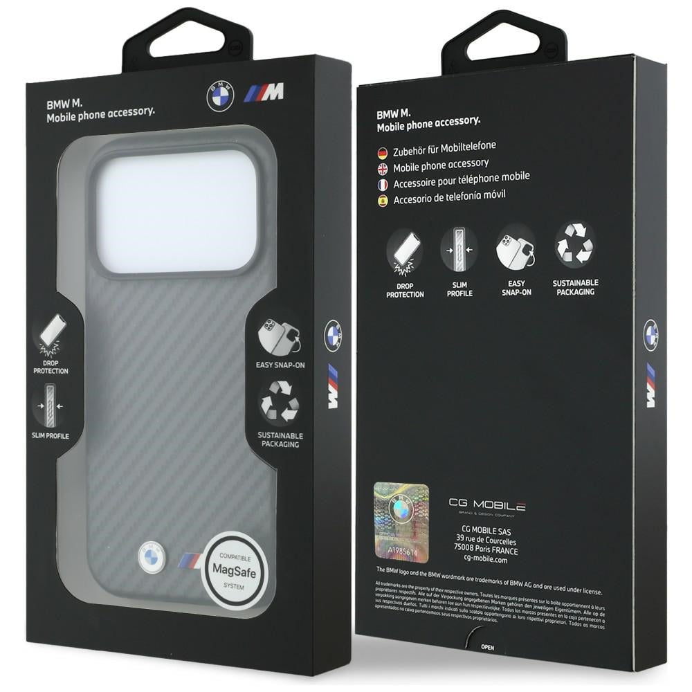 BMW iPhone 18 Pro Skal M Carbon Metal Logo Grå