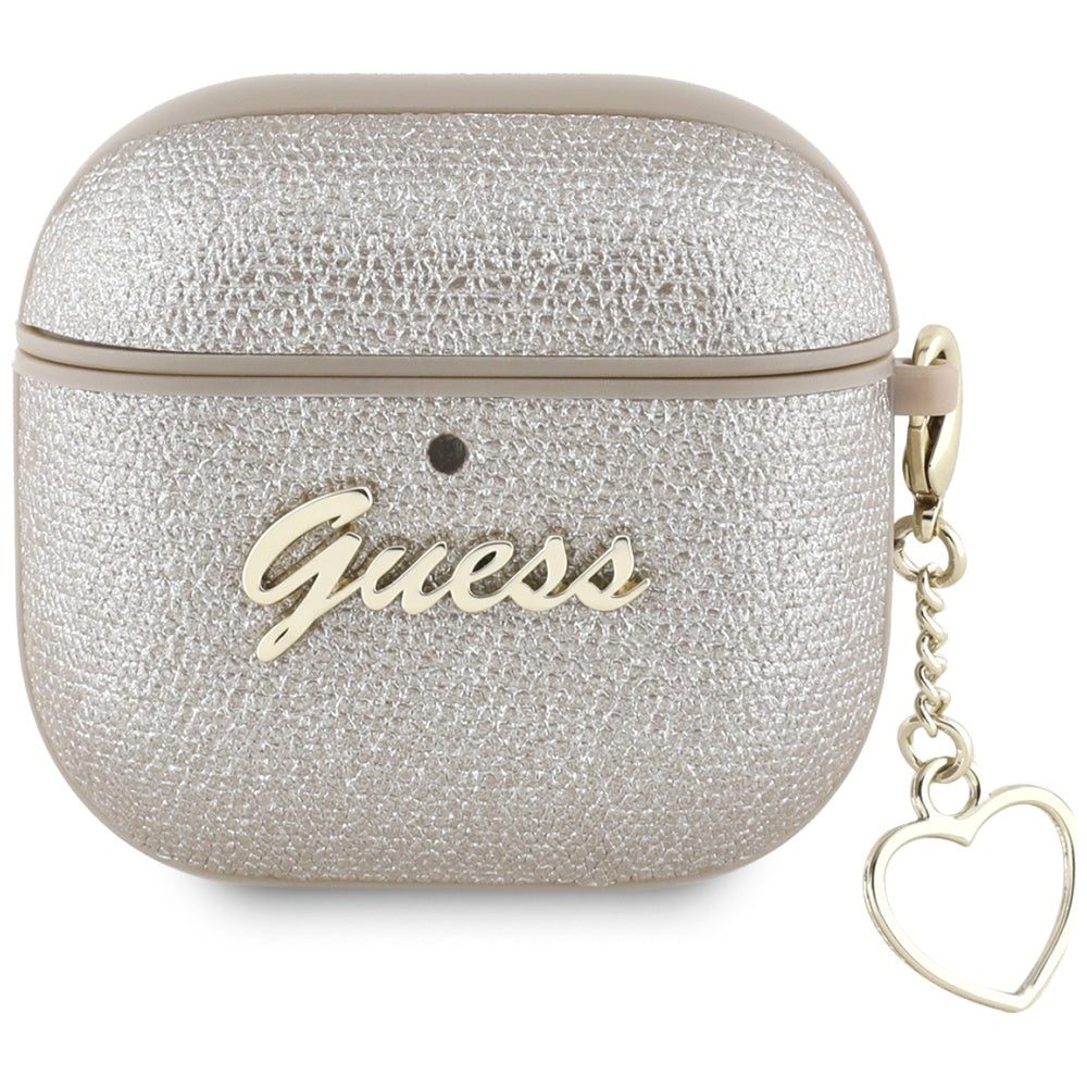 Guess AirPods 4 Skal Metallic Script Charm Guld