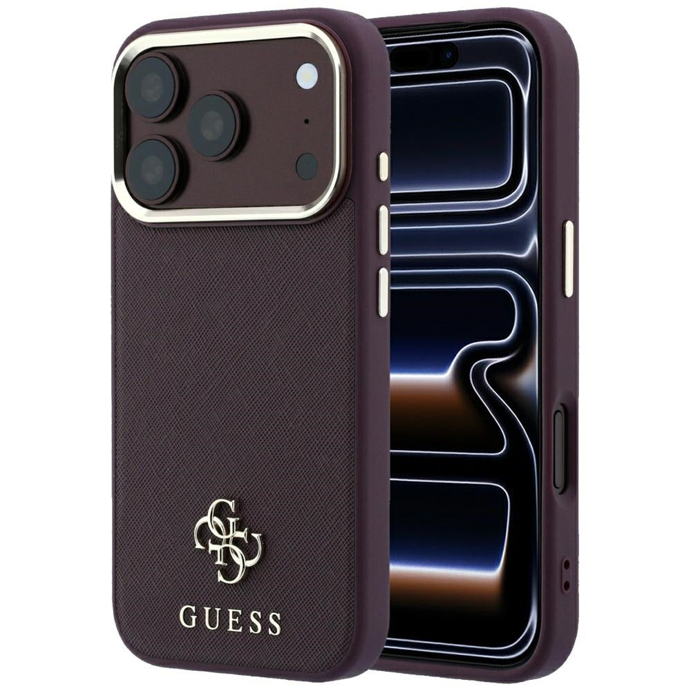 Guess iPhone 17 Pro/iPhone 18 Pro Skal Saffiano 4G Classic Logo Burgundy