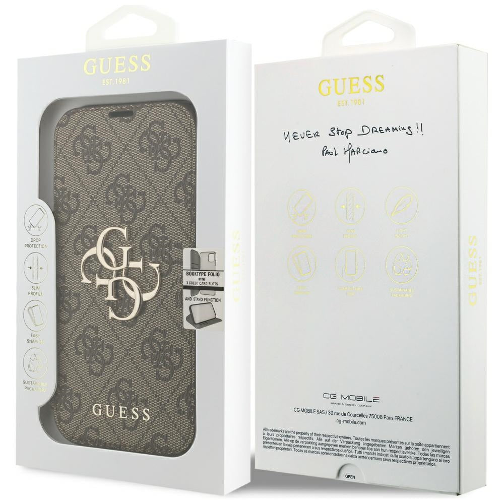 Guess iPhone 17 Pro/iPhone 18 Pro Fodral Book 4G Metal Logo Brun