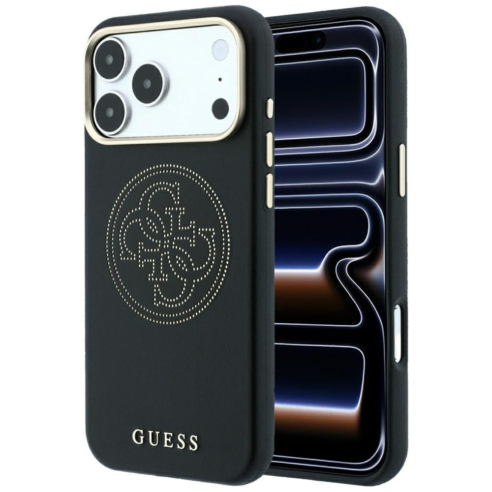 Guess iPhone 17 Pro/iPhone 18 Pro Skal Perforated 4G Gold Logo Svart