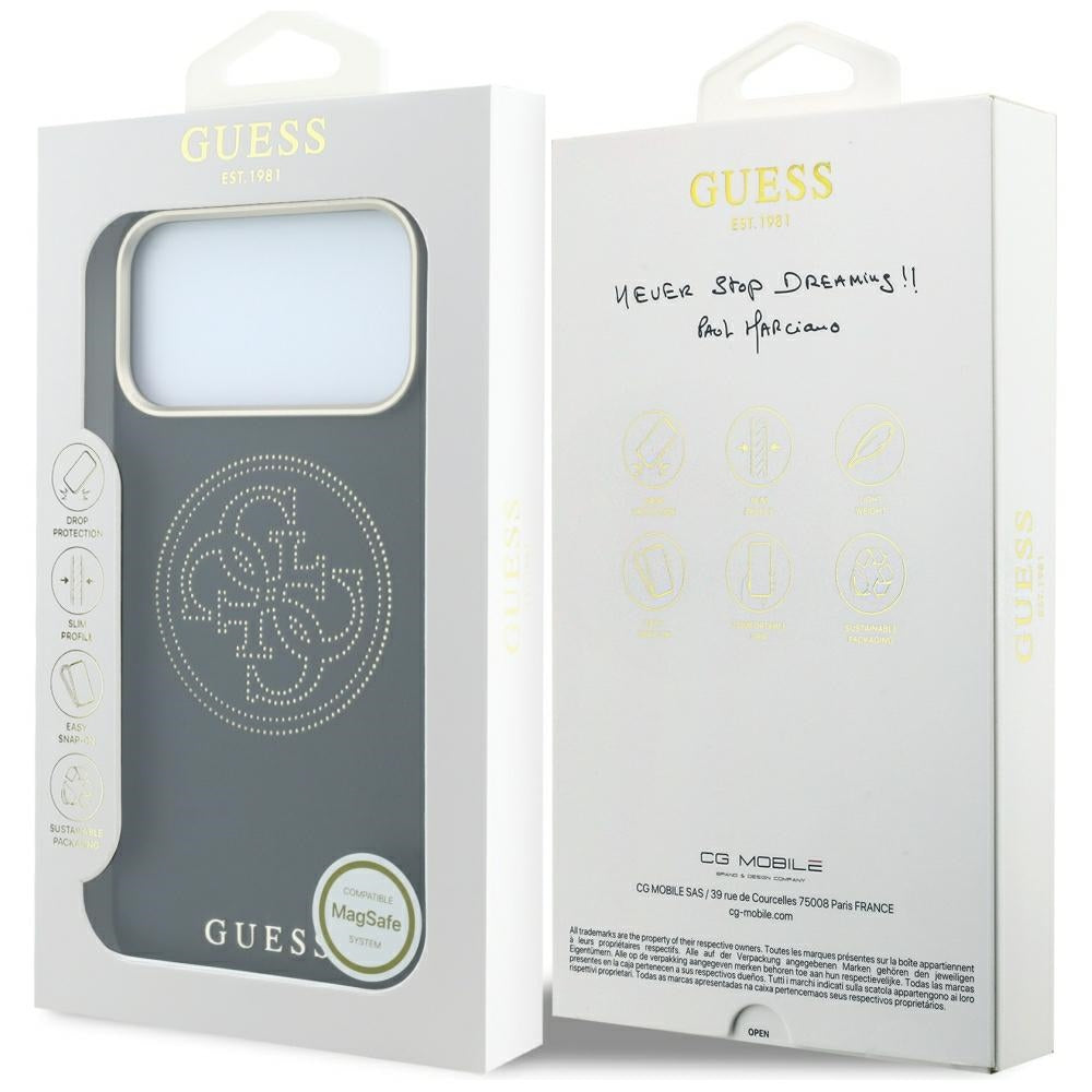 Guess iPhone 17 Pro Max/iPhone 18 Pro Max Skal Perforated 4G Gold Logo Svart