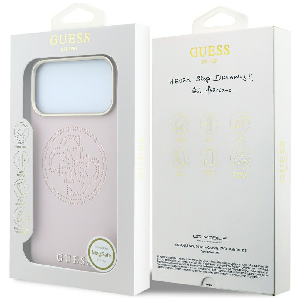 Guess iPhone 17 Pro/iPhone 18 Pro Skal Perforated 4G Gold Logo Rosa