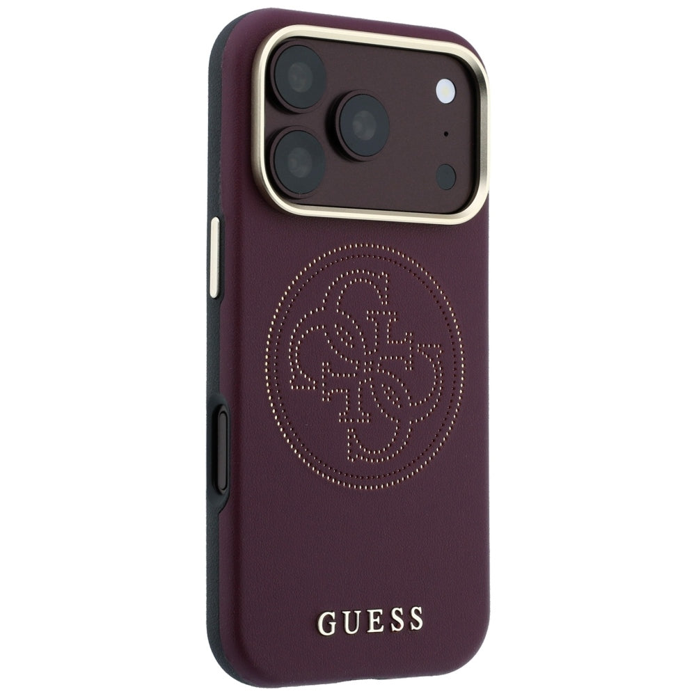 Guess iPhone 17 Pro/iPhone 18 Pro Skal Perforated 4G Gold Logo Burgundy