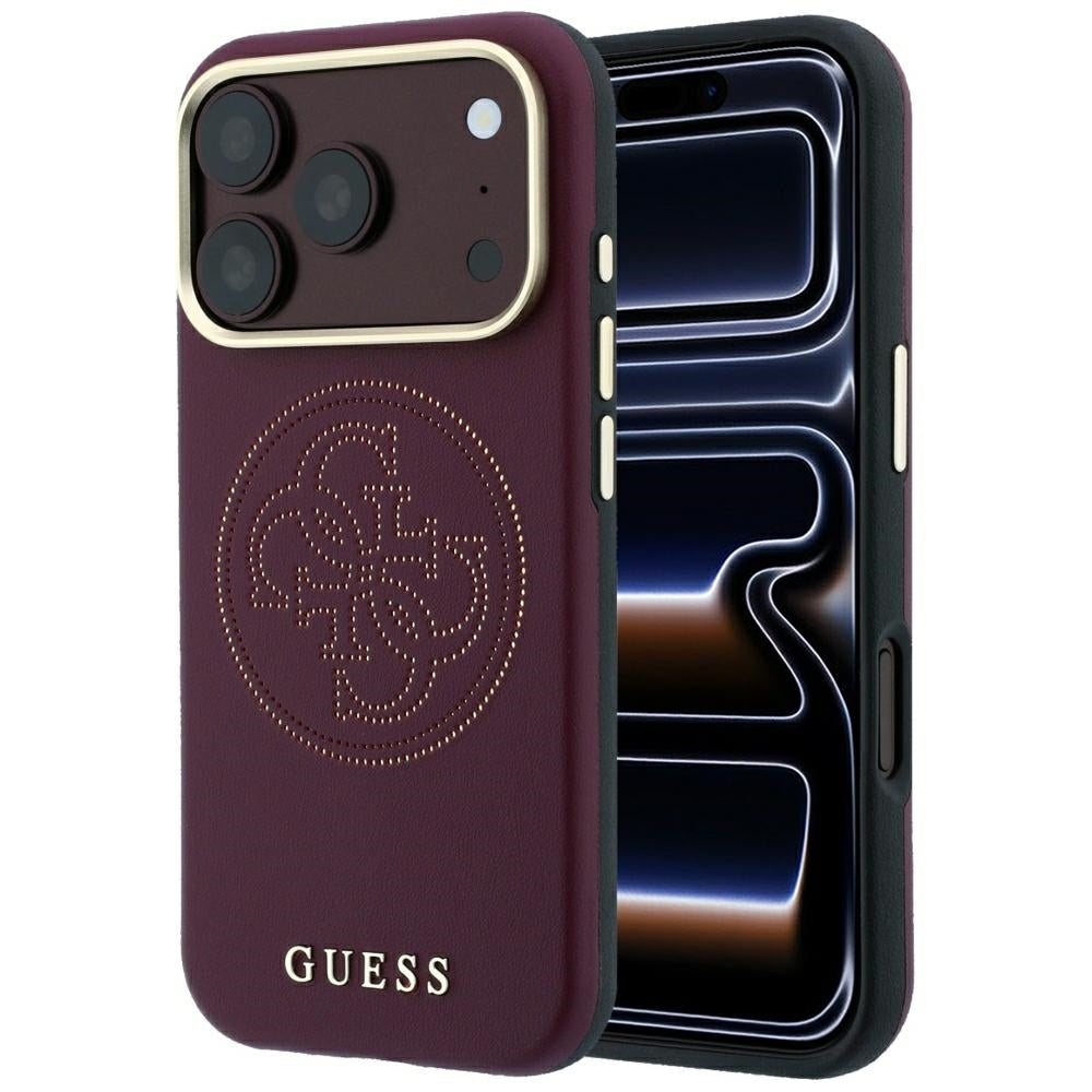 Guess iPhone 17 Pro Max/iPhone 18 Pro Max Skal Perforated 4G Gold Logo Burgundy
