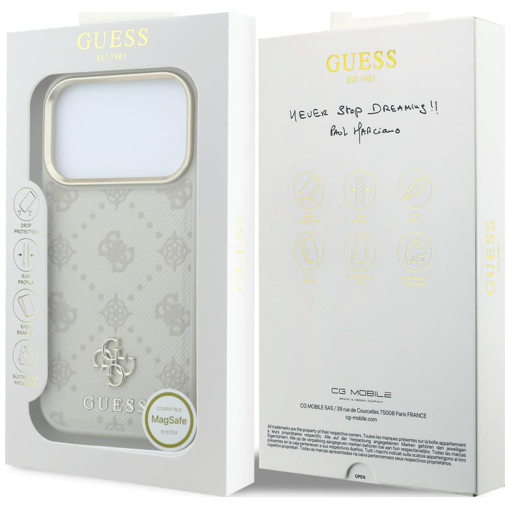 Guess iPhone 17 Pro Max/iPhone 18 Pro Max Skal Stripe Peony 4G Logo Beige