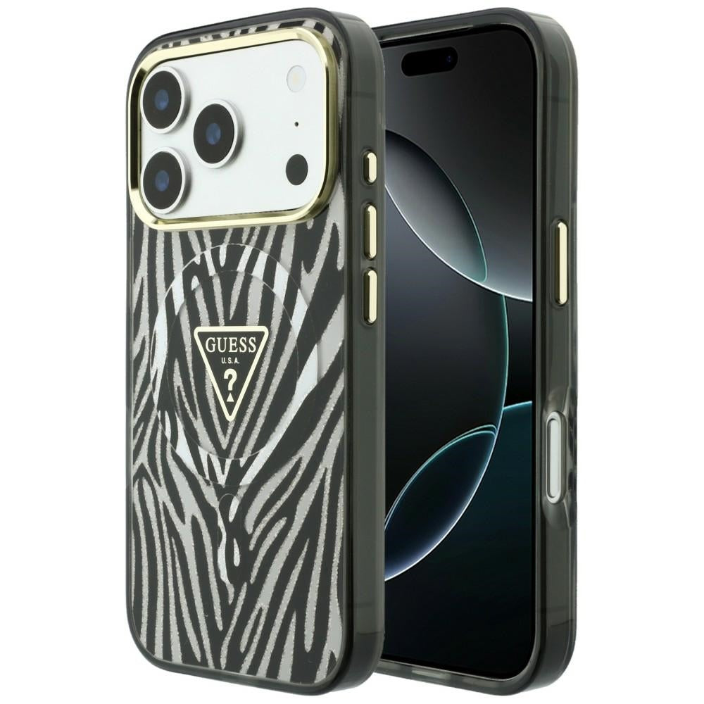Guess iPhone 17 Pro/iPhone 18 Pro Skal Zebra Glitter Silver