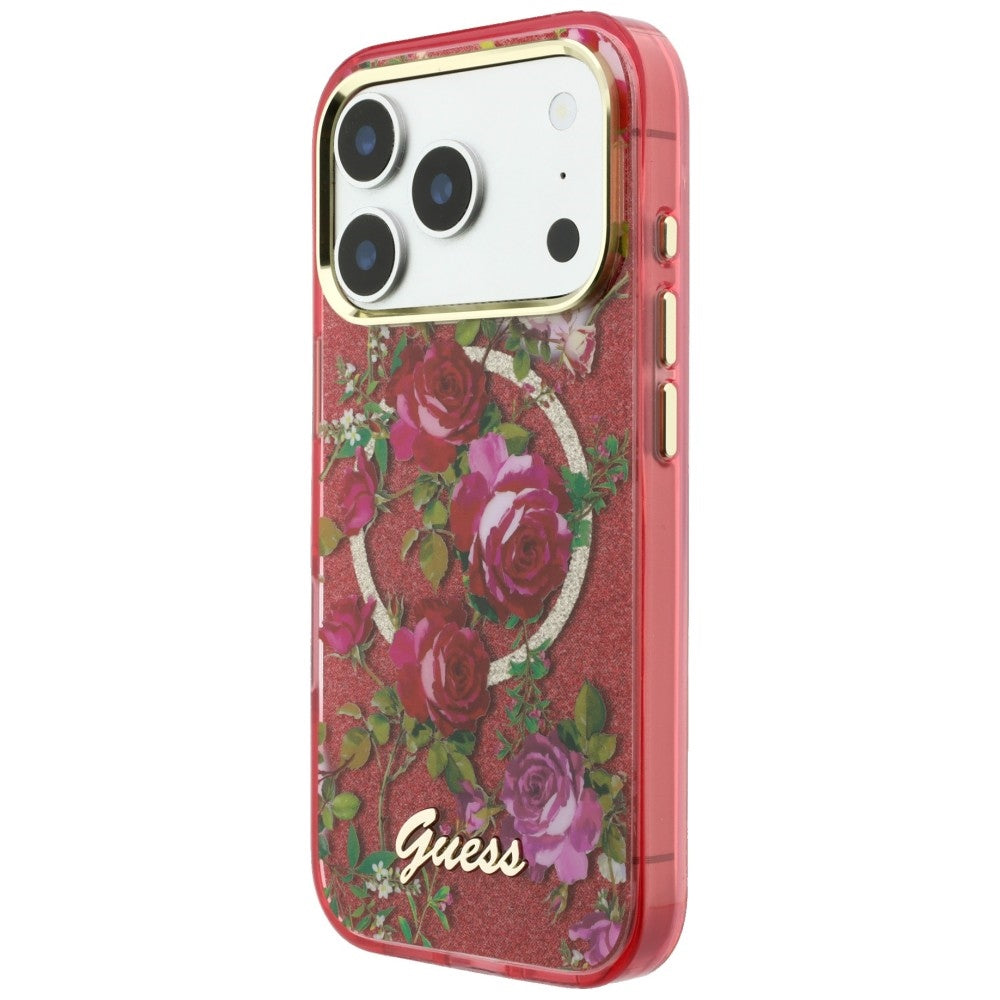 Guess iPhone 17 Pro Max/iPhone 18 Pro Max Skal Glitter Blossom Roses Burgundy