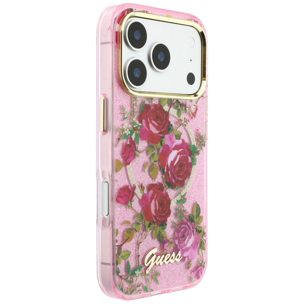 Guess iPhone 17 Pro/iPhone 18 Pro Skal Glitter Blossom Roses Rosa