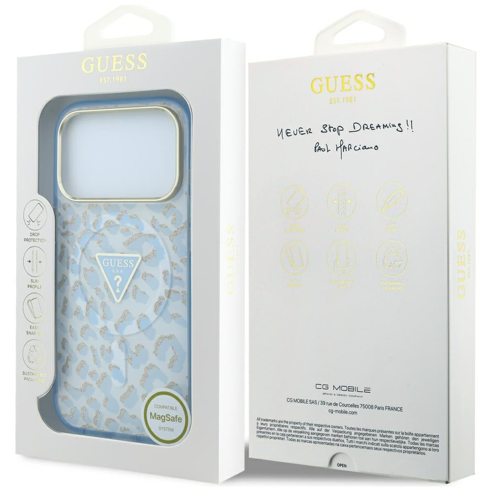 Guess iPhone 17 Pro Max/iPhone 18 Pro Max Skal Leopard Glitter Blå