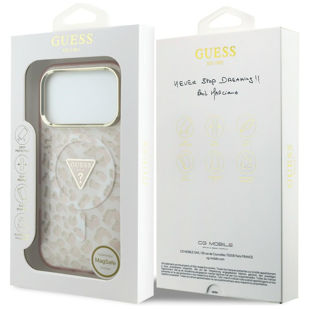 Guess iPhone 17 Pro/iPhone 18 Pro Skal Leopard Glitter Rosa