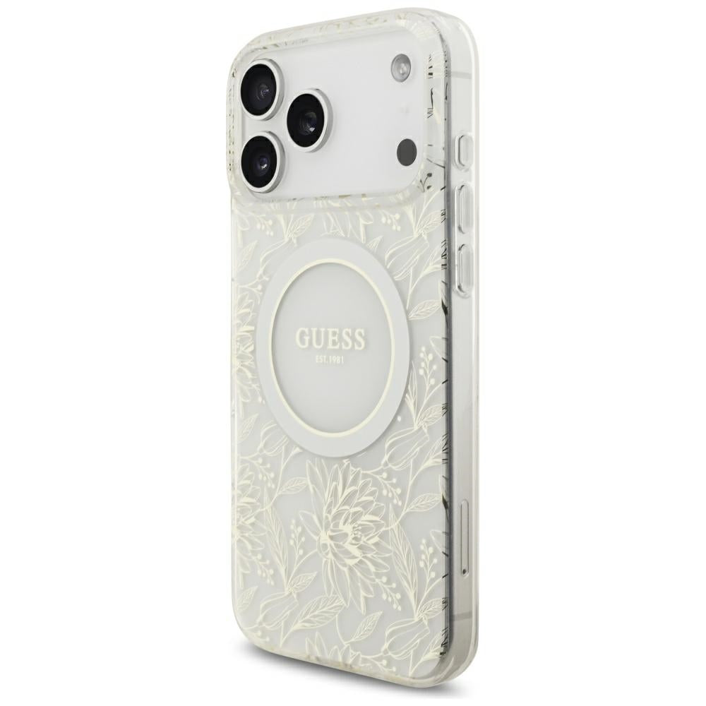 Guess iPhone 17 Pro Max/iPhone 18 Pro Max Skal Electroplated Flowers Pearl Strap Vit