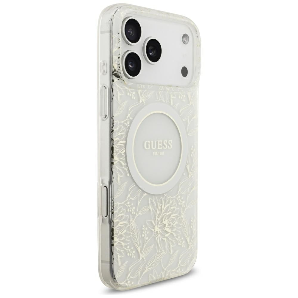 Guess iPhone 17 Pro Max/iPhone 18 Pro Max Skal Electroplated Flowers Pearl Strap Vit