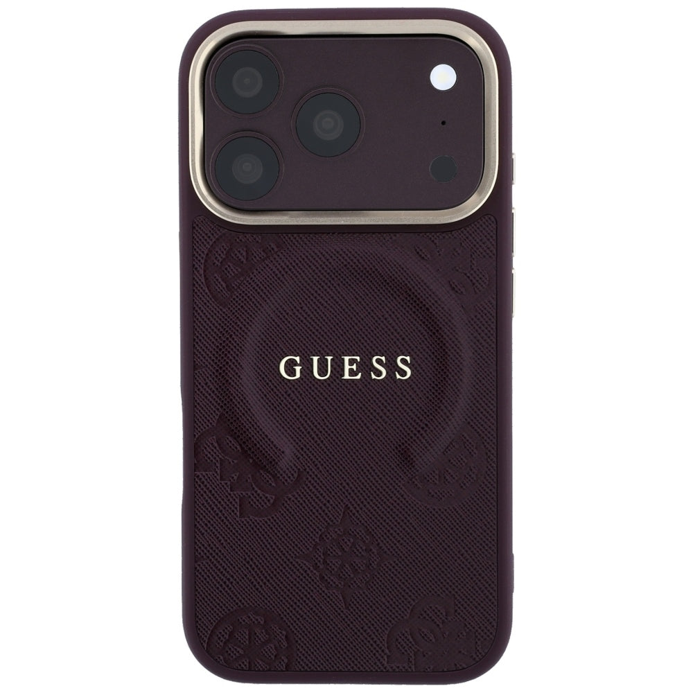 Guess iPhone 17 Pro/iPhone 18 Pro Skal Saffiano Peony Embossed MagSafe Burgundy