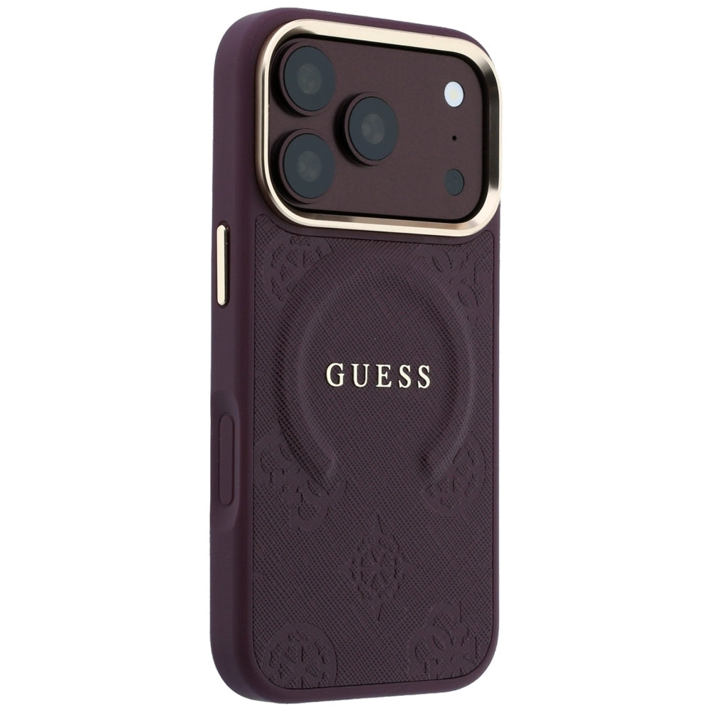 Guess iPhone 17 Pro/iPhone 18 Pro Skal Saffiano Peony Embossed MagSafe Burgundy