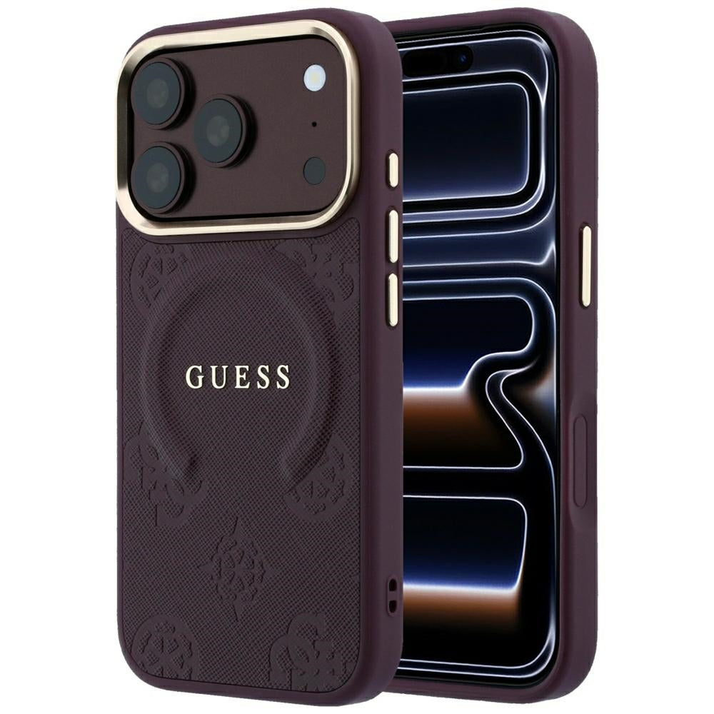 Guess iPhone 17 Pro Max/iPhone 18 Pro Max Skal Saffiano Peony Embossed MagSafe Burgundy