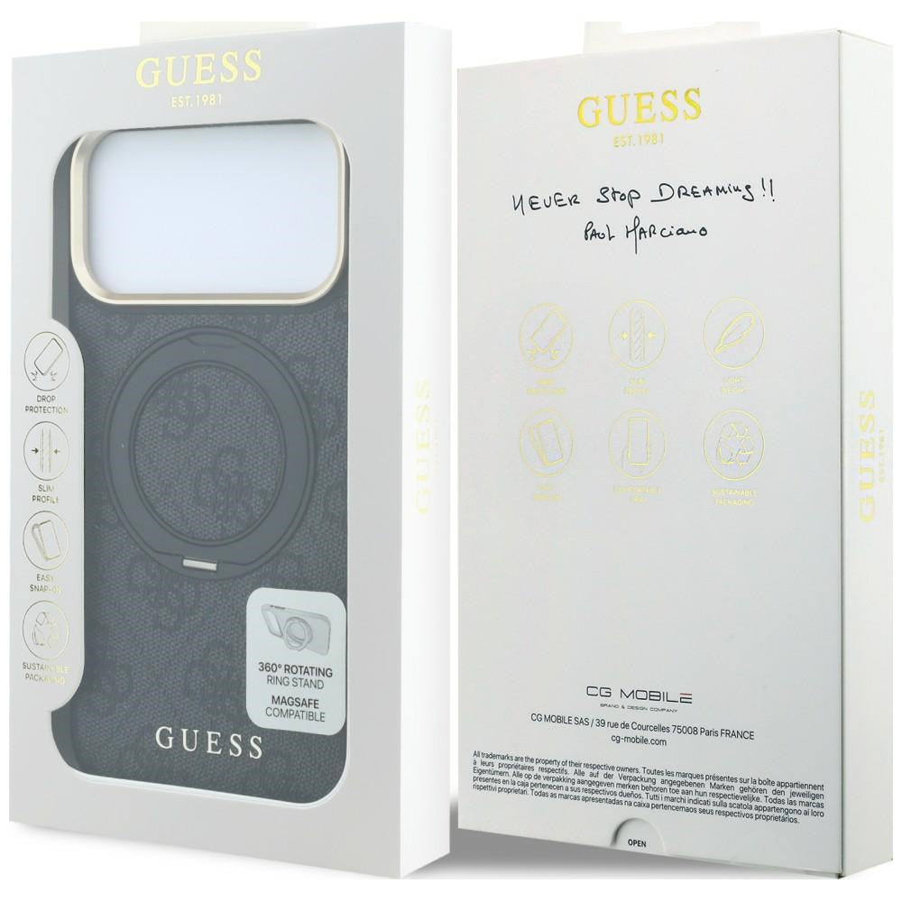 Guess iPhone 17 Pro/iPhone 18 Pro Skal Ring Stand 4G Classic Logo Svart