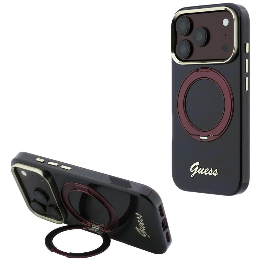 Guess iPhone 17 Pro/iPhone 18 Pro Skal Ring Stand Script Logo Burgundy