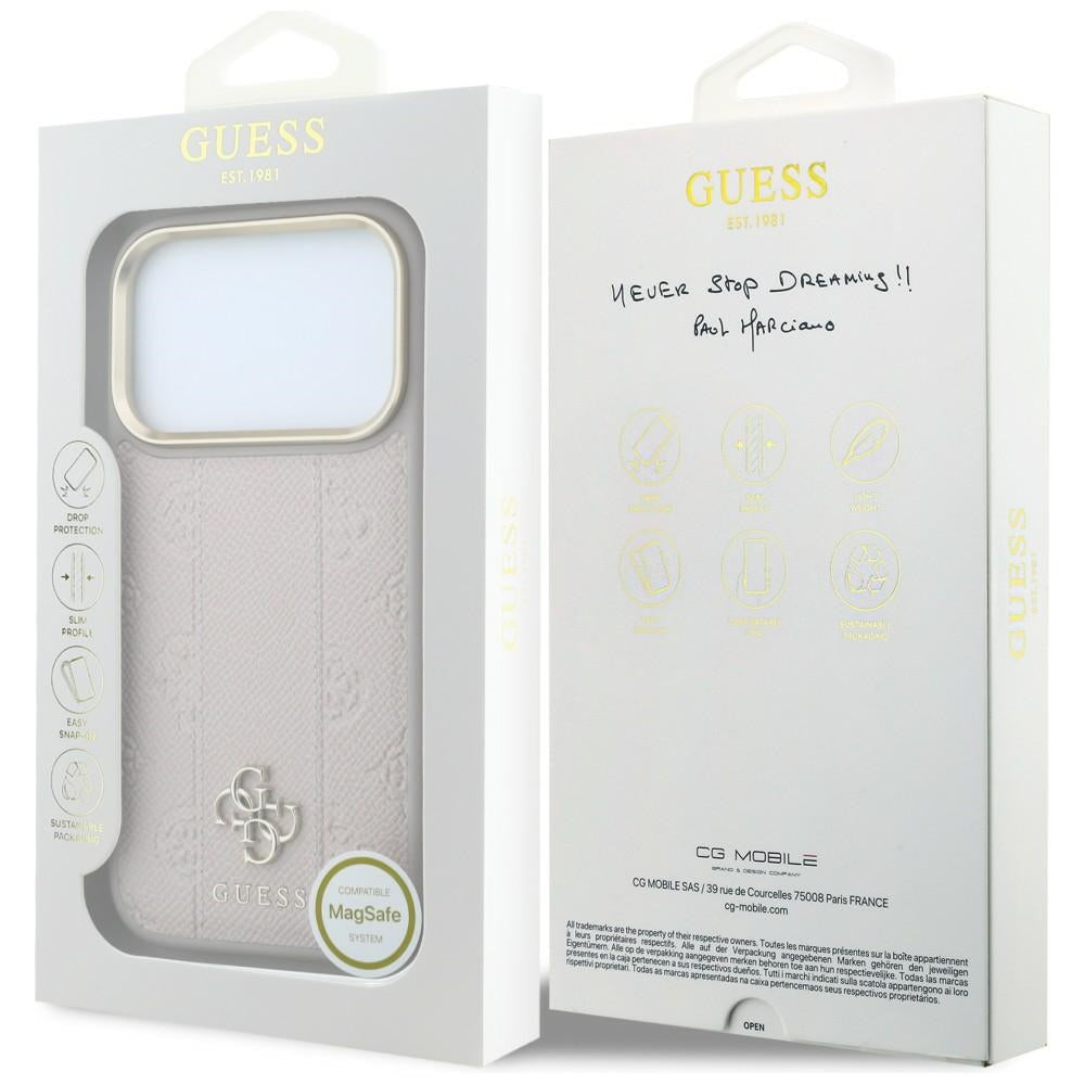 Guess iPhone 17 Pro Max/iPhone 18 Pro Max Skal Stripe Peony 4G Logo Rosa