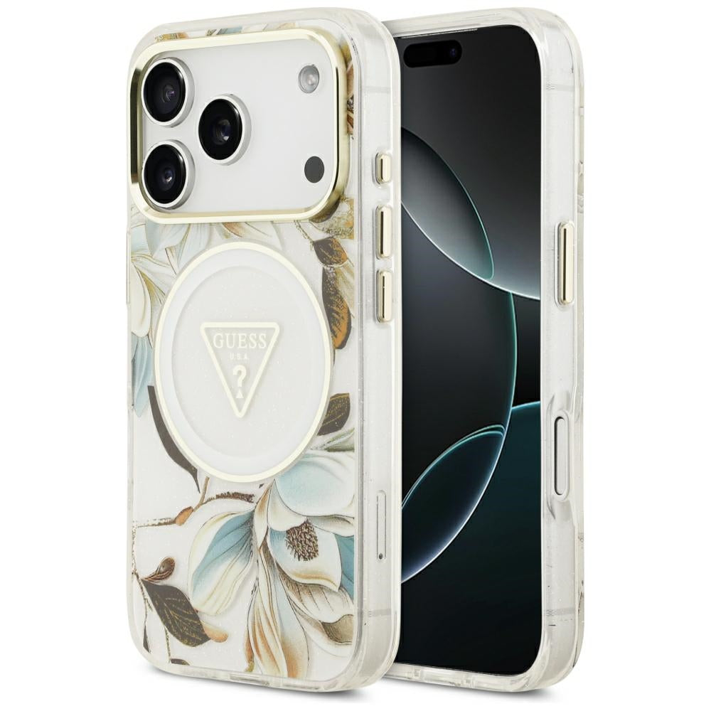 Guess iPhone 17 Pro/iPhone 18 Pro Skal Glitter Flowers Vit