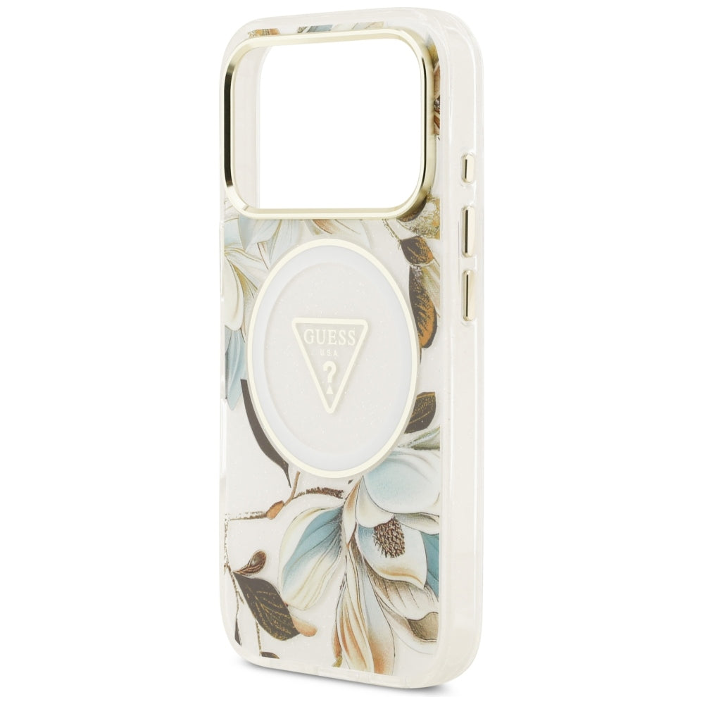 Guess iPhone 17 Pro/iPhone 18 Pro Skal Glitter Flowers Vit