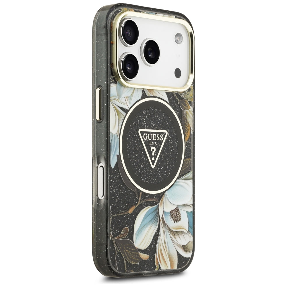 Guess iPhone 17 Pro/iPhone 18 Pro Skal Glitter Flowers Svart