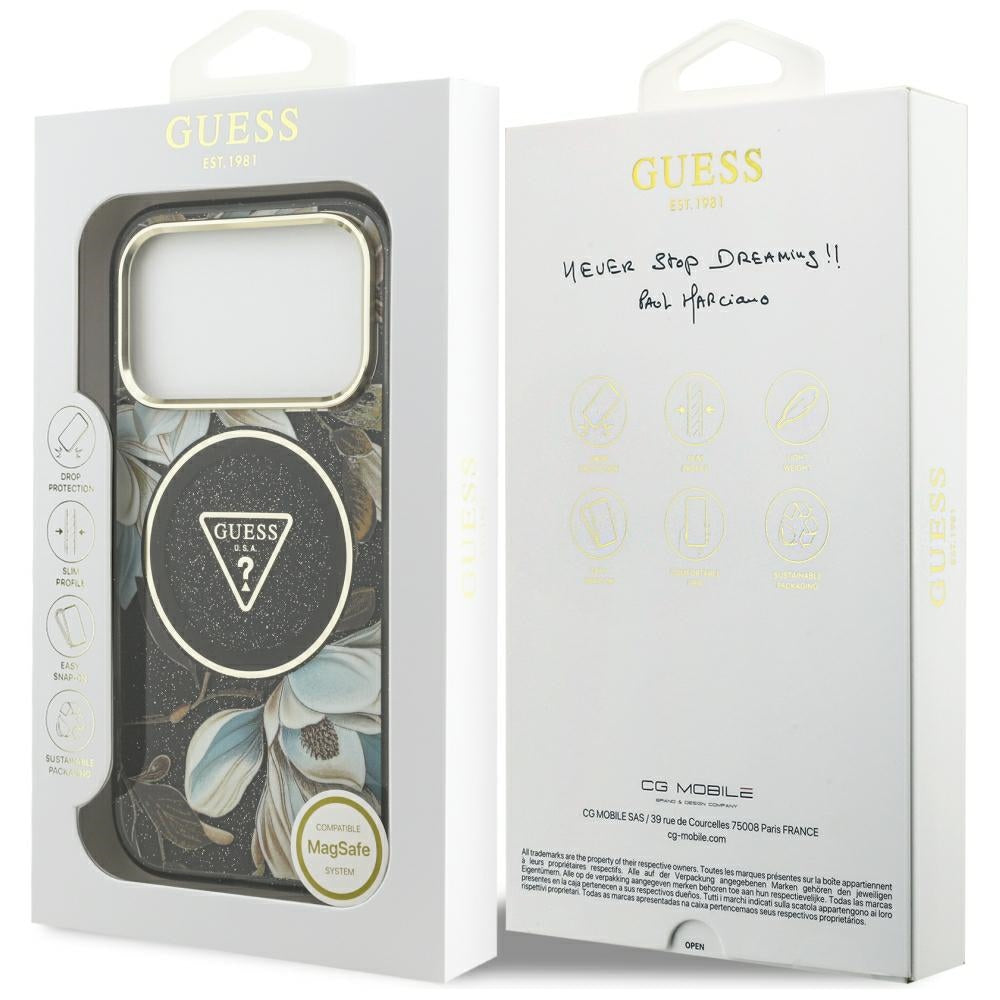 Guess iPhone 17 Pro/iPhone 18 Pro Skal Glitter Flowers Svart