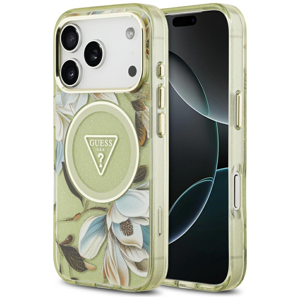 Guess iPhone 17 Pro/iPhone 18 Pro Skal Glitter Flowers Grön