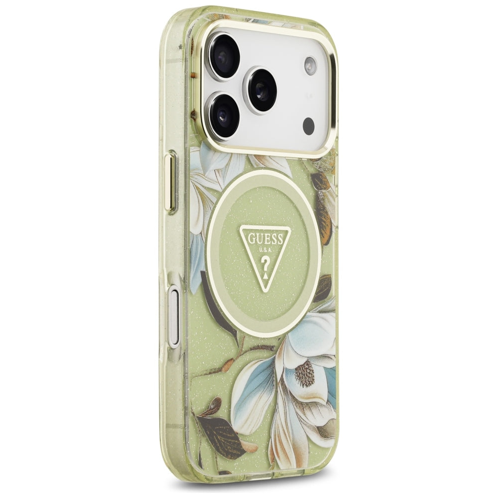 Guess iPhone 17 Pro/iPhone 18 Pro Skal Glitter Flowers Grön