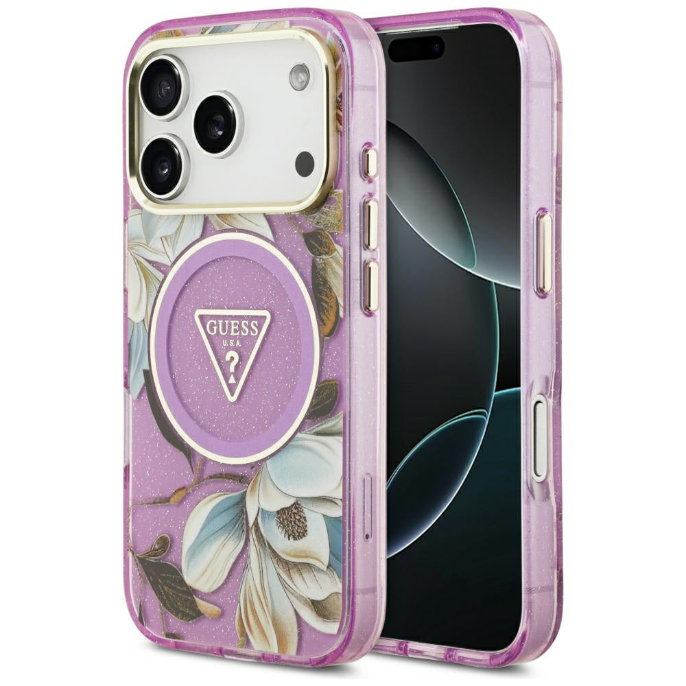 Guess iPhone 17 Pro/iPhone 18 Pro Skal Glitter Flowers Lila