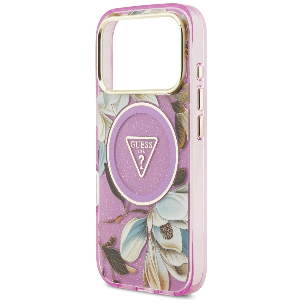Guess iPhone 17 Pro/iPhone 18 Pro Skal Glitter Flowers Lila