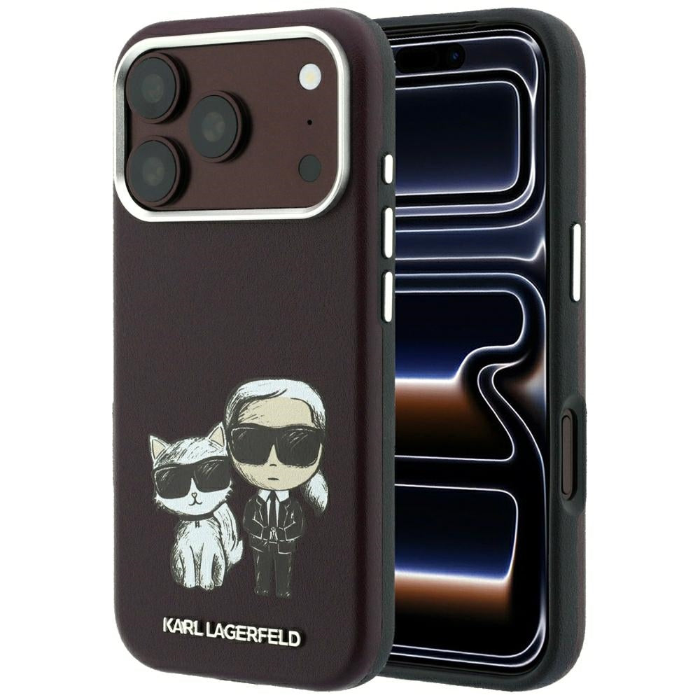 Karl Lagerfeld iPhone 17 Pro/iPhone 18 Pro Skal Smooth Karl & Choupette Sketch Burgundy
