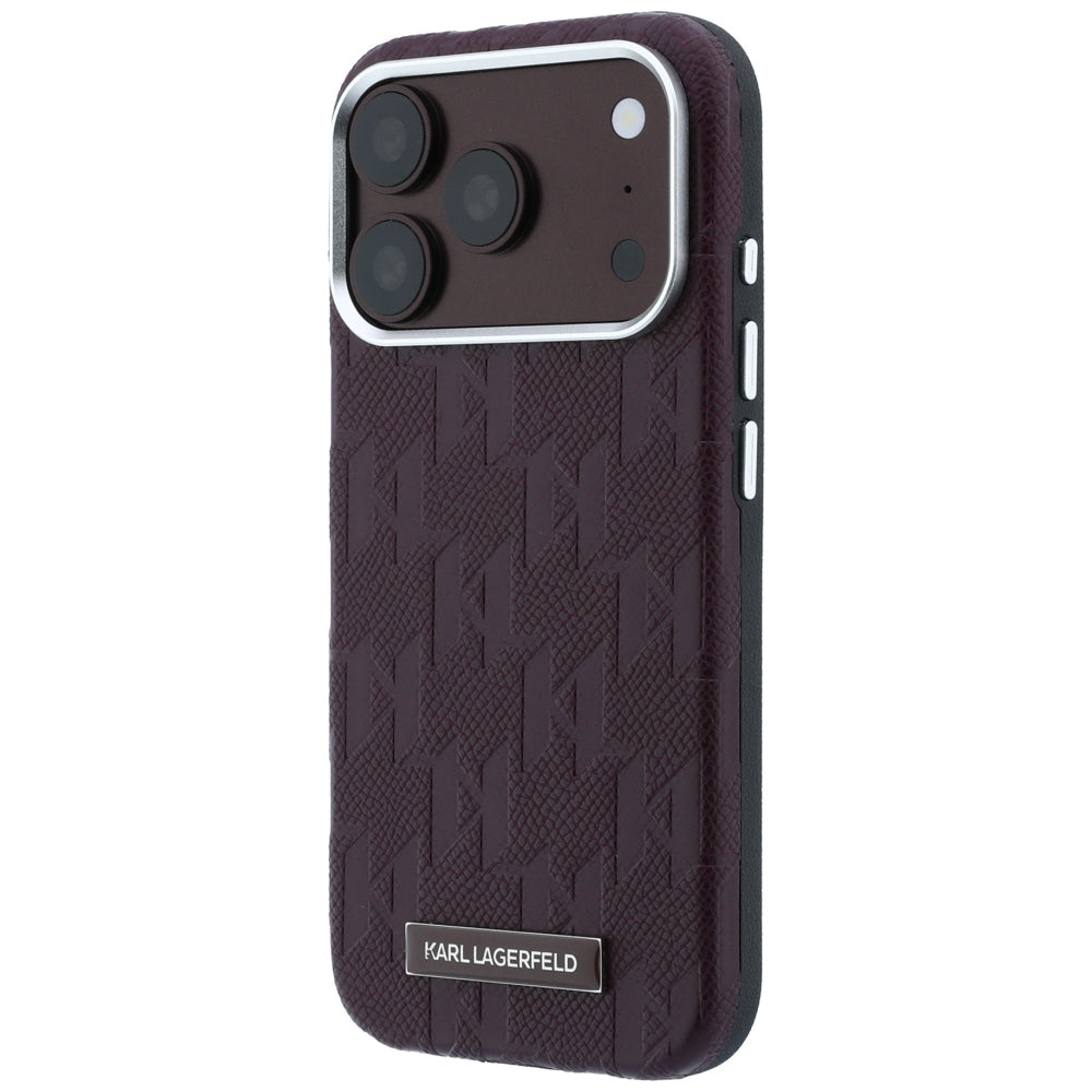 Karl Lagerfeld iPhone 17 Pro/iPhone 18 Pro Skal Grained Mono Resin Logo Burgundy