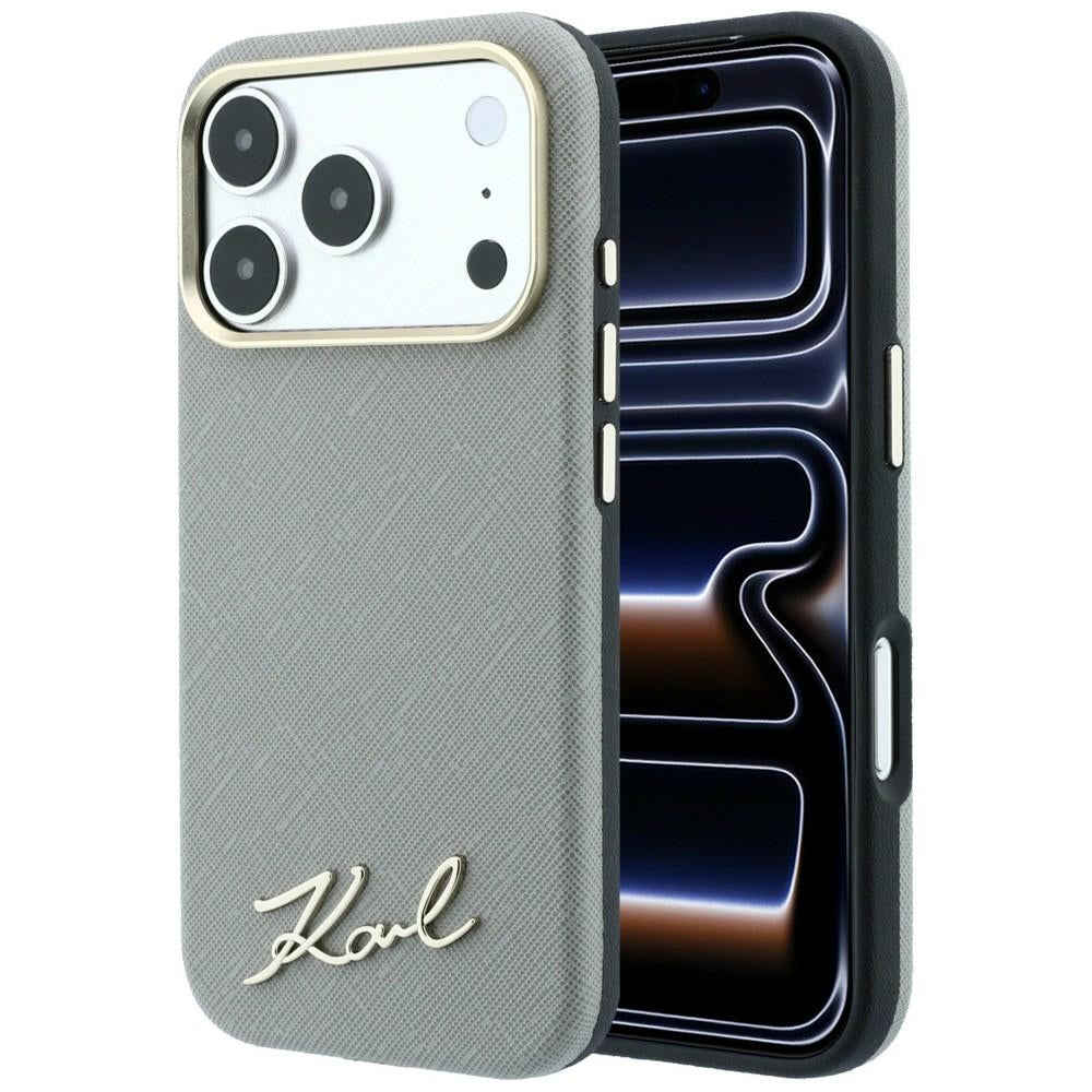 Karl Lagerfeld iPhone 17 Pro Max/iPhone 18 Pro Max Skal Saffiano Script Logo Beige