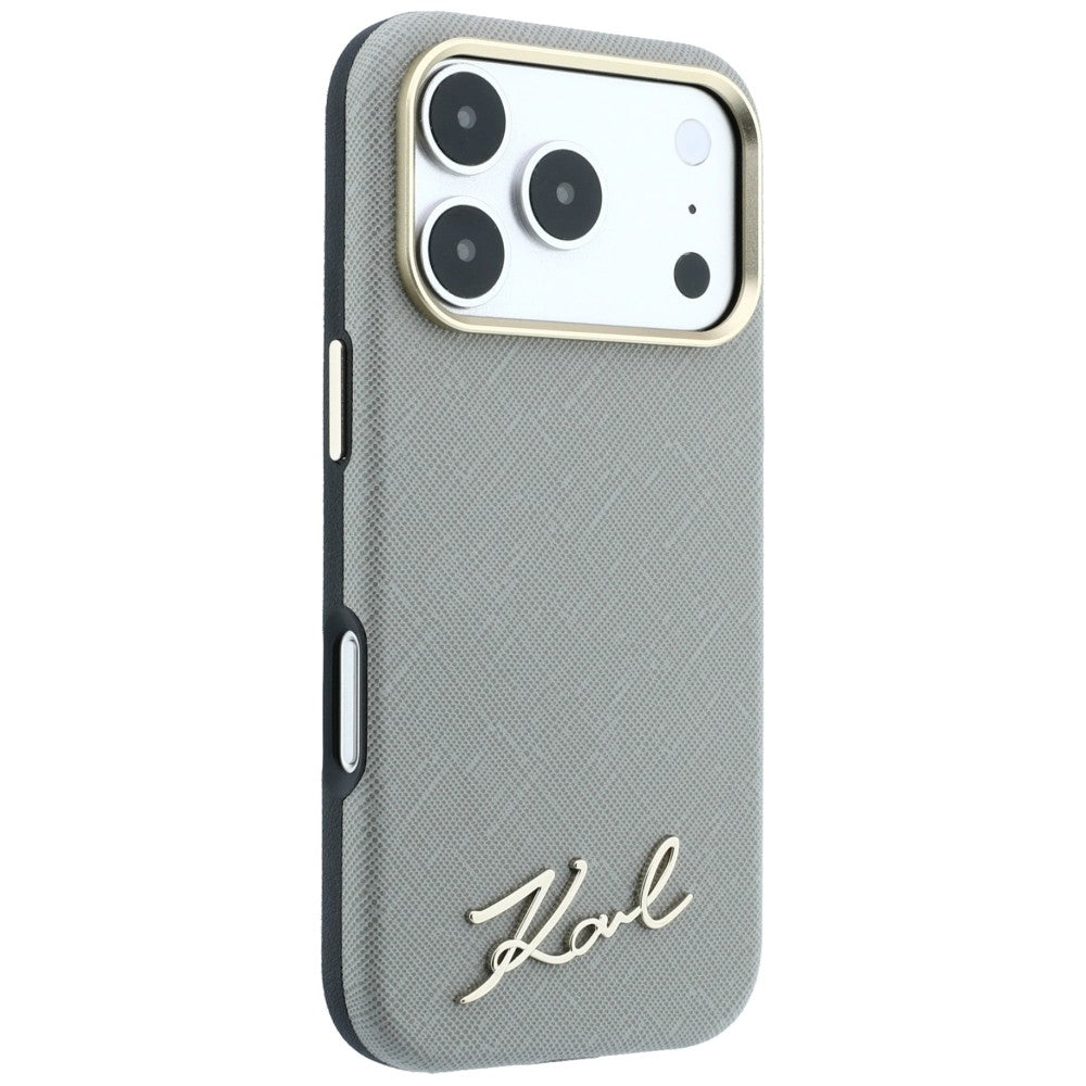 Karl Lagerfeld iPhone 17 Pro Max/iPhone 18 Pro Max Skal Saffiano Script Logo Beige