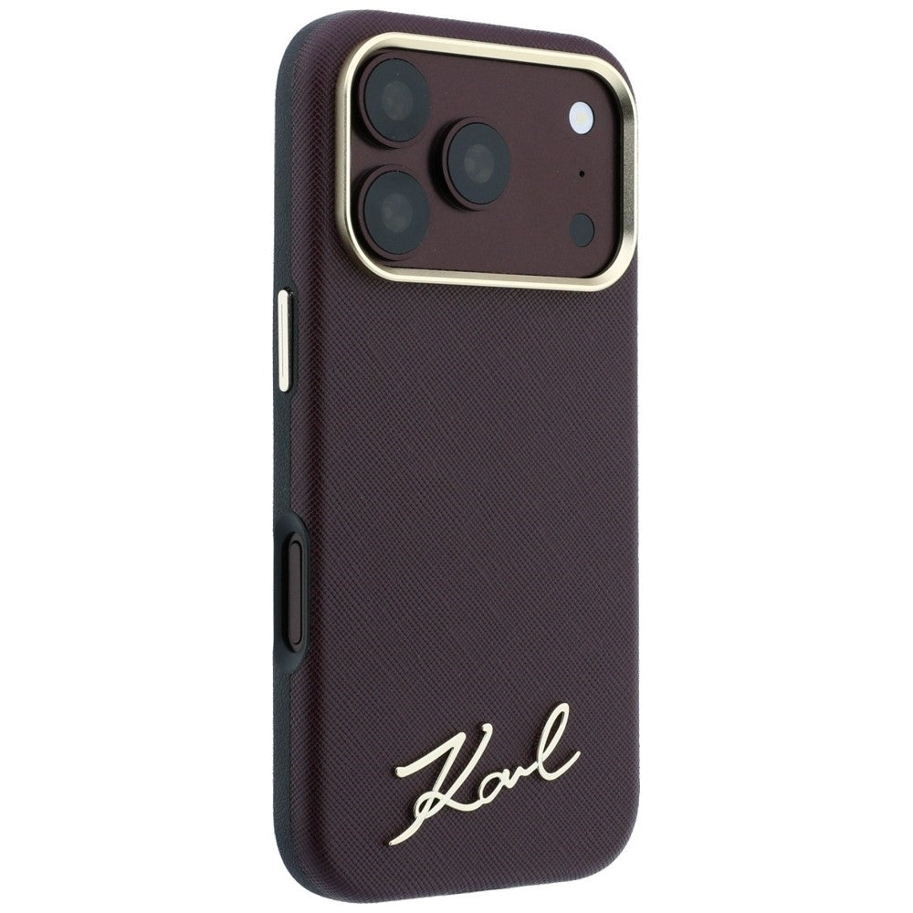 Karl Lagerfeld iPhone 17 Pro/iPhone 18 Pro Skal Saffiano Script Logo Burgundy