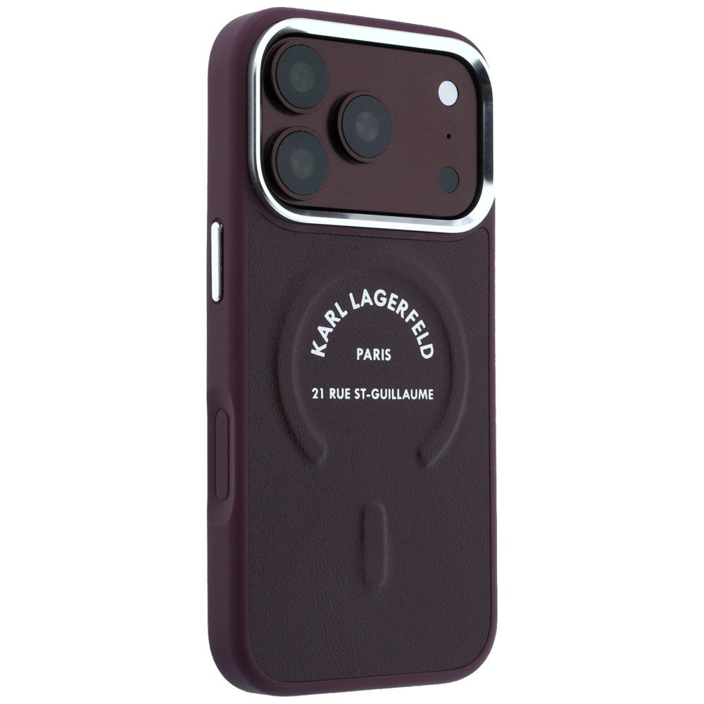 Karl Lagerfeld iPhone 17 Pro/iPhone 18 Pro Skal Embossed Ring RSG Logo Burgundy