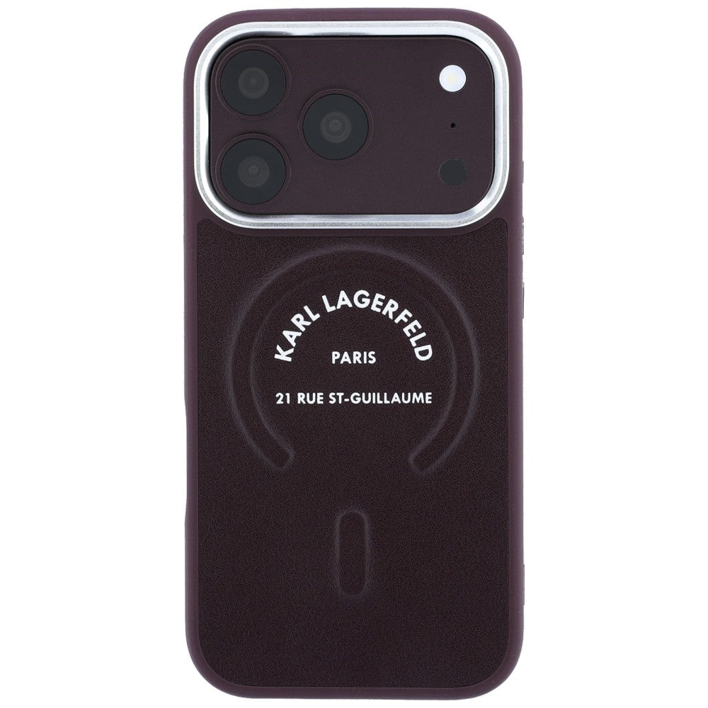 Karl Lagerfeld iPhone 17 Pro Max/iPhone 18 Pro Max Skal Embossed Ring RSG Logo Burgundy