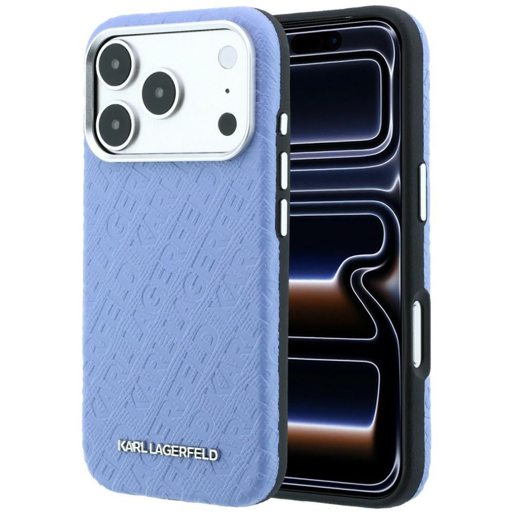 Karl Lagerfeld iPhone 17 Pro Max/iPhone 18 Pro Max Skal Grained Allover Logo Blå