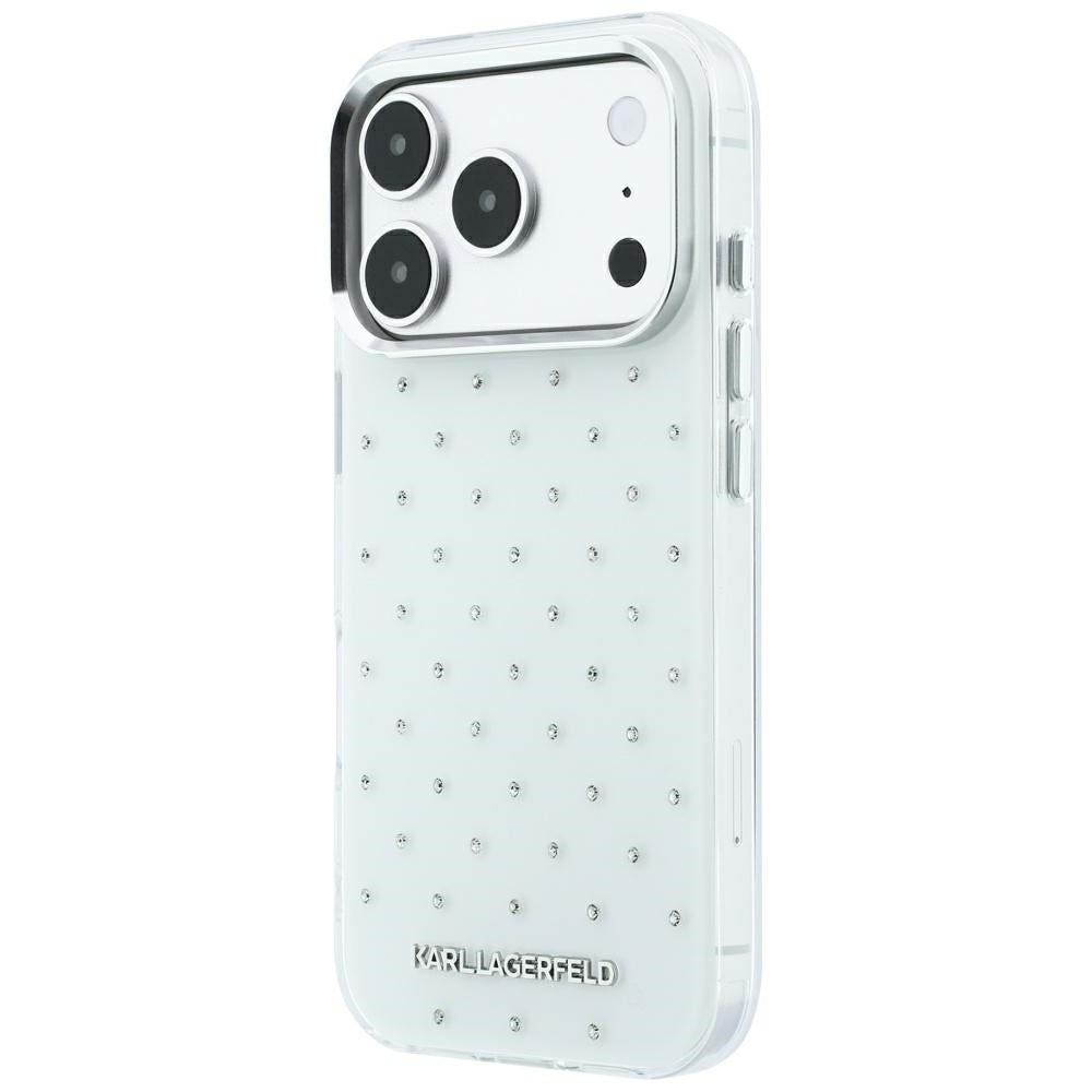 Karl Lagerfeld iPhone 17 Pro/iPhone 18 Pro Skal Rhinestones Electroplated Logo Vit