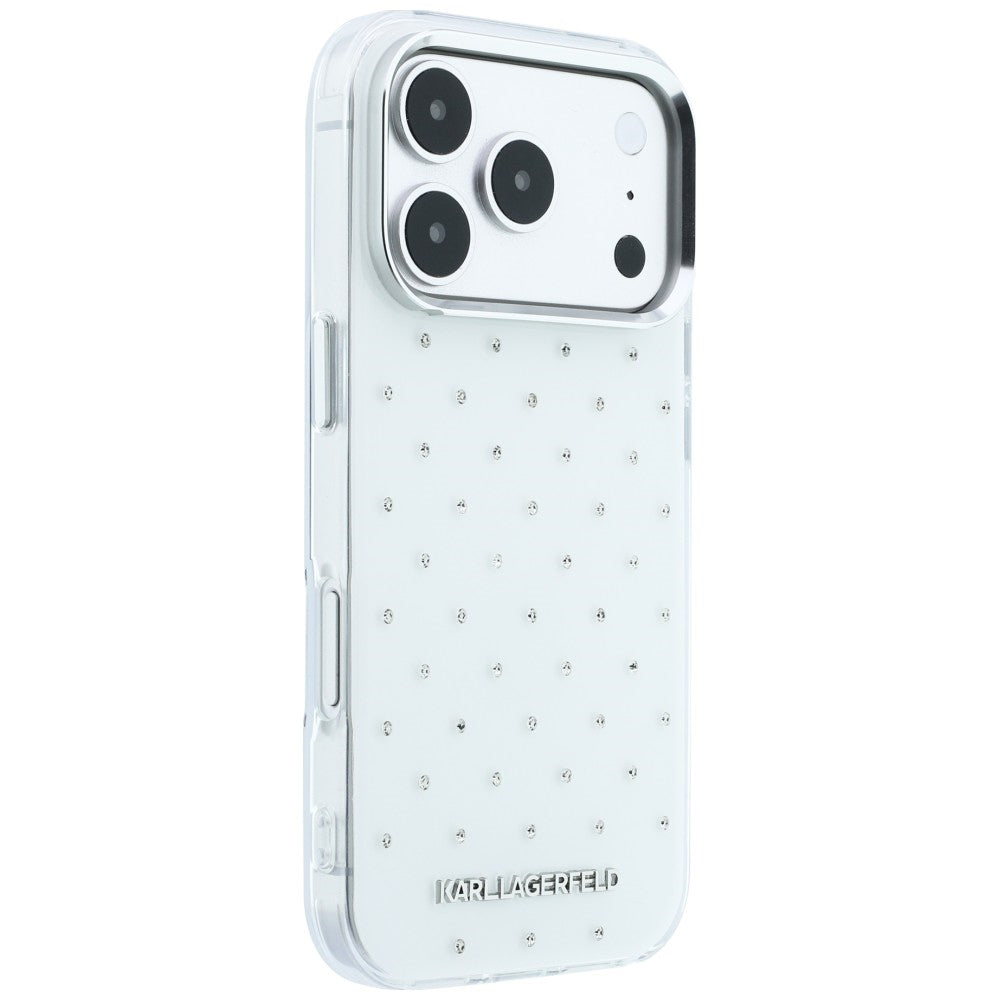 Karl Lagerfeld iPhone 17 Pro Max/iPhone 18 Pro Max Skal Rhinestones Electroplated Logo Vit