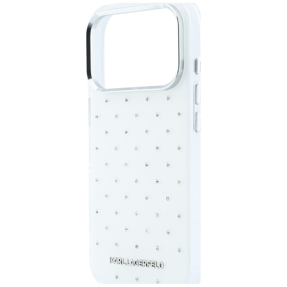 Karl Lagerfeld iPhone 17 Pro Max/iPhone 18 Pro Max Skal Rhinestones Electroplated Logo Vit