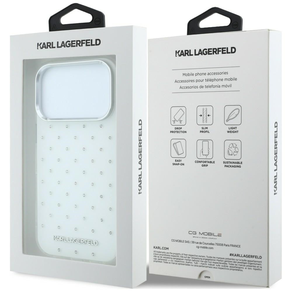 Karl Lagerfeld iPhone 17 Pro Max/iPhone 18 Pro Max Skal Rhinestones Electroplated Logo Vit