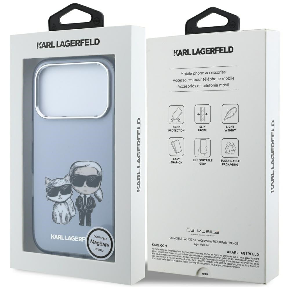 Karl Lagerfeld iPhone 17 Pro Max/iPhone 18 Pro Max Skal Karl & Choupette Sketch Blå