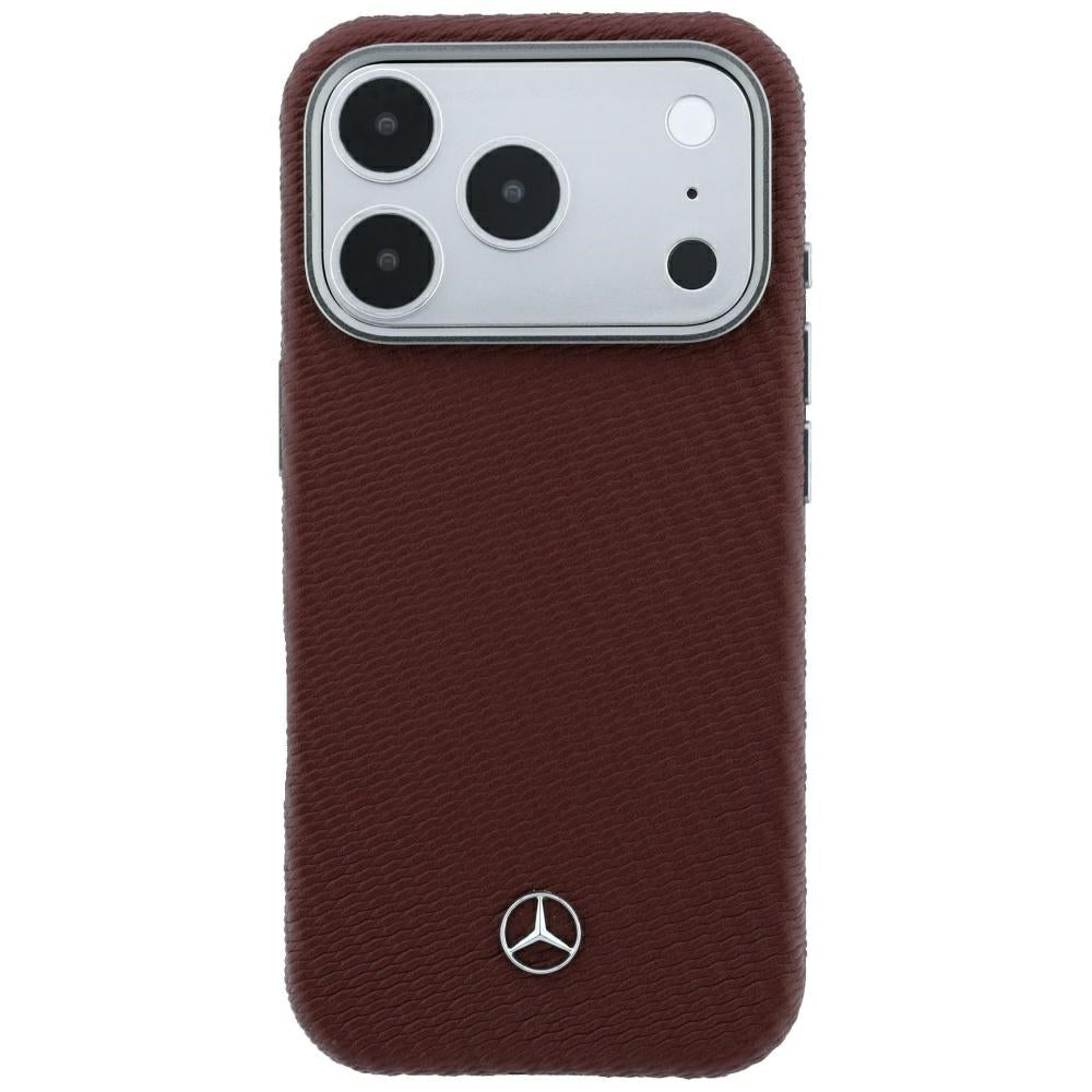 Mercedes Benz iPhone 17 Pro/iPhone 18 Pro Skal Leather Wood Effect Burgundy