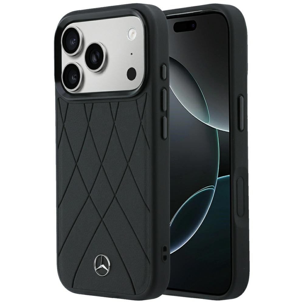 Mercedes Benz iPhone 17 Pro/iPhone 18 Pro Skal Leather Crossed Lines Svart