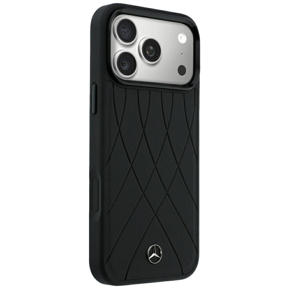 Mercedes Benz iPhone 17 Pro Max/iPhone 18 Pro Max Skal Leather Crossed Lines Svart
