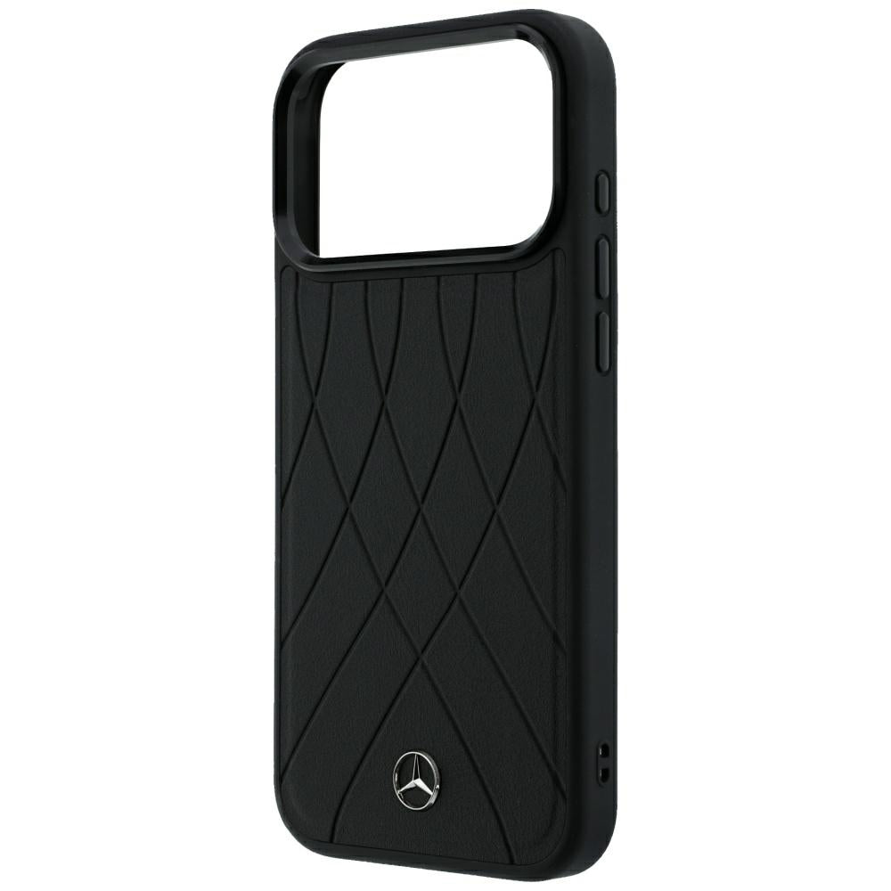 Mercedes Benz iPhone 17 Pro Max/iPhone 18 Pro Max Skal Leather Crossed Lines Svart